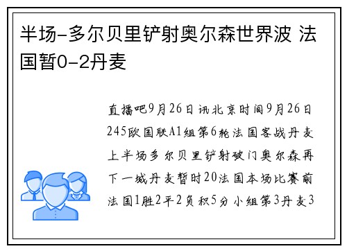 半场-多尔贝里铲射奥尔森世界波 法国暂0-2丹麦