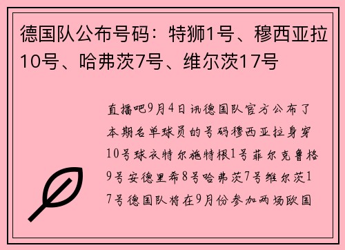 德国队公布号码：特狮1号、穆西亚拉10号、哈弗茨7号、维尔茨17号